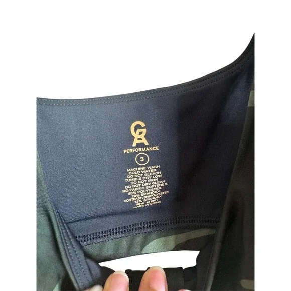 Good American Sports Bra Womens Size 3 Black Green Camo Zip Front High - Picture 3 of 7